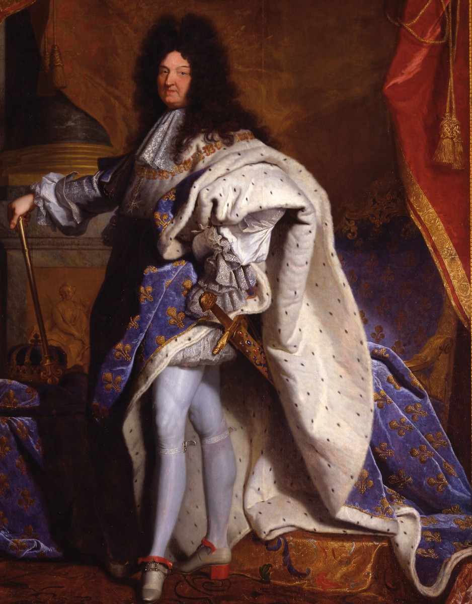 Hyacinthe Rigaud (1701): XIV. Lajos francia király hermelinpalástban (részlet)